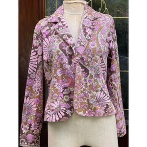 Cato Y2K Floral Print Groovy Sequins Long Sleeve Jacket Women's Size L